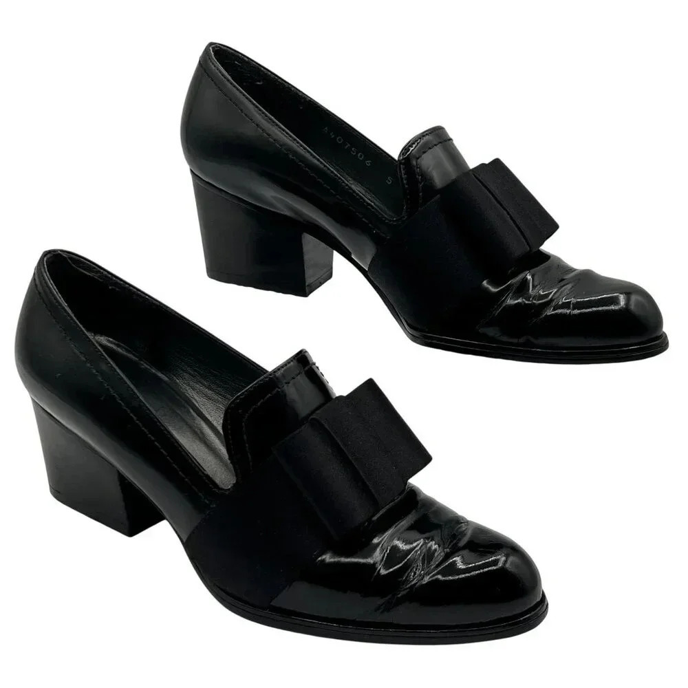 Stuart Weitzman Atabow Womens 5M Black Block Heel Loafers Bow Prairie Shoes - Picture 2 of 16